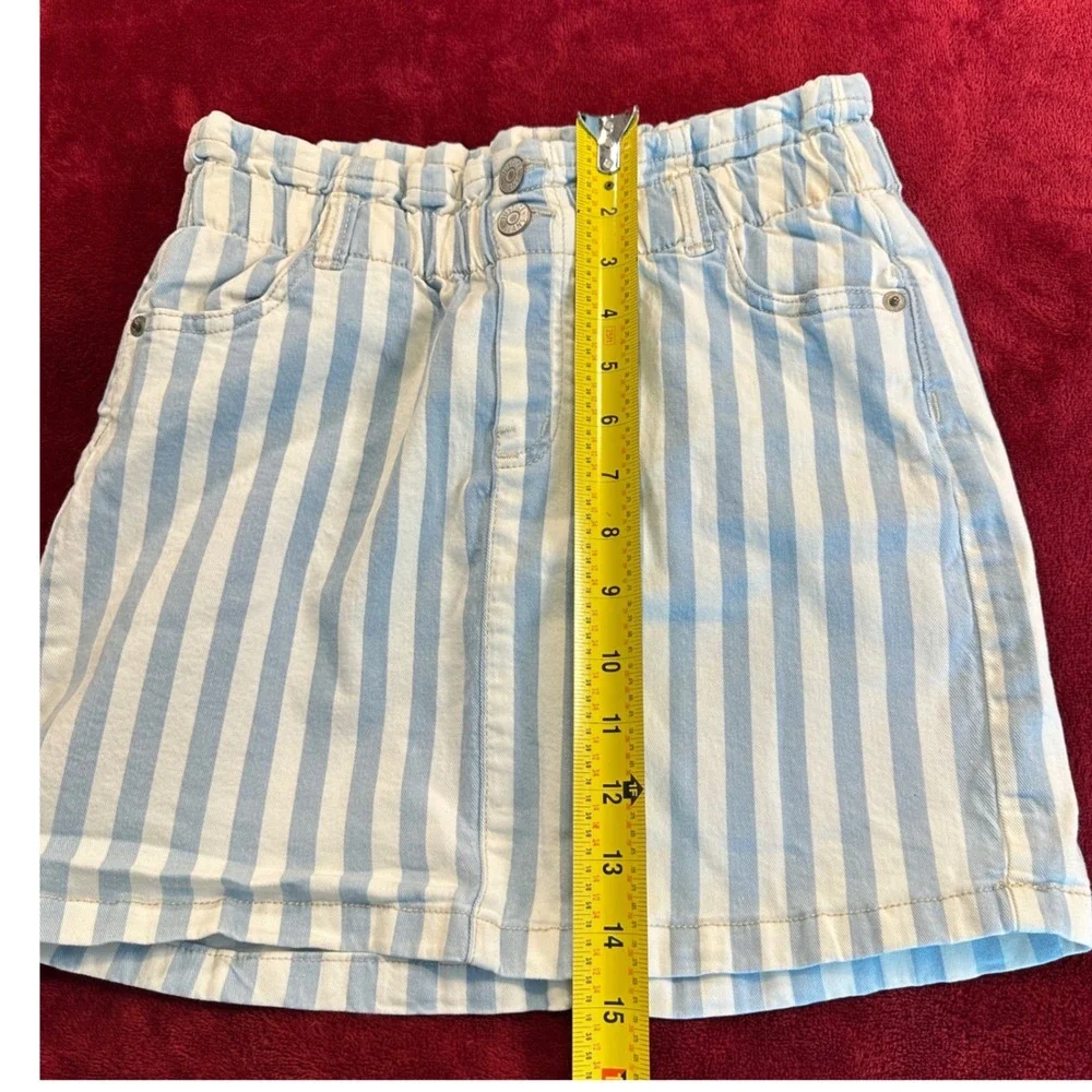 Justice Girls Blue White Striped Denim Paperbag Waist Mini Skirt Size 12